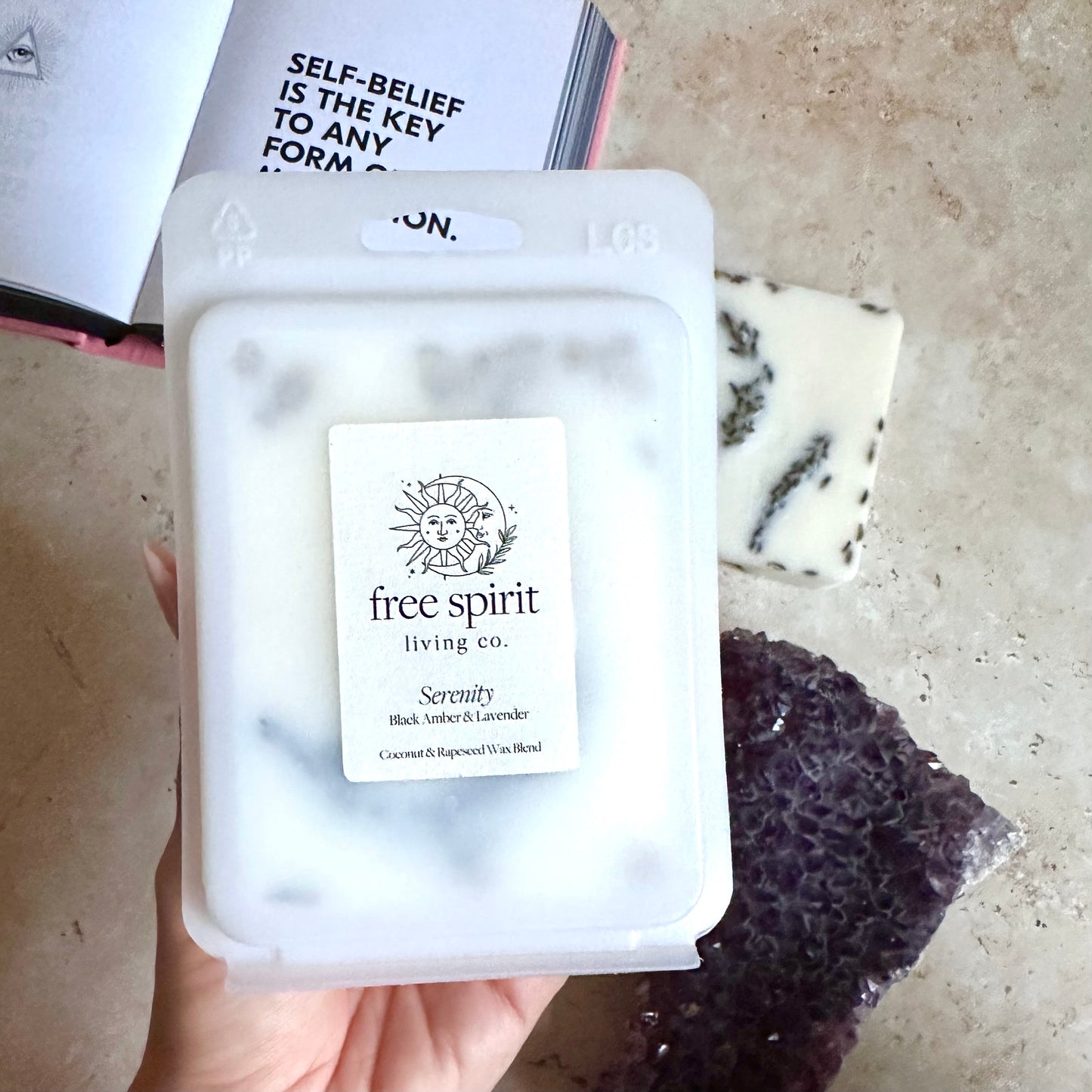 Serenity | Black Amber & Lavender Wax Melt Clamshell