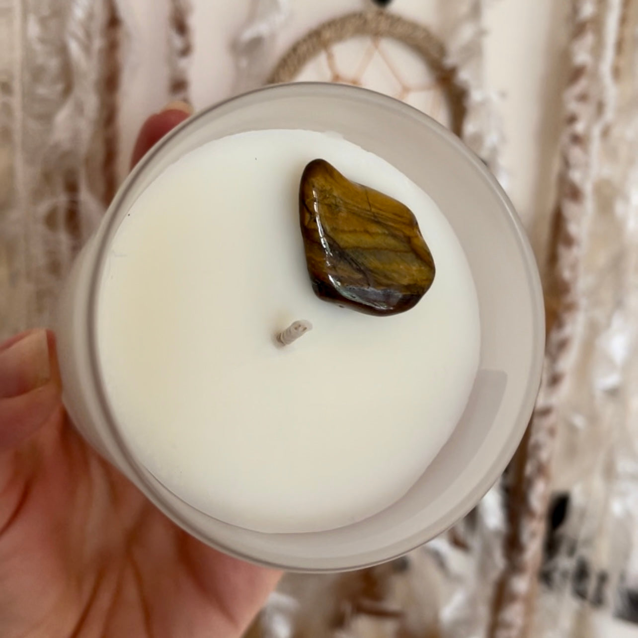 Summer Solstice Candle- Coconut, Peach, Almond & Musk Infused with Tigers Eye - 1 left in stock